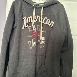 American Eagle Outfitters Gray Hoodie with Red and White Accents
